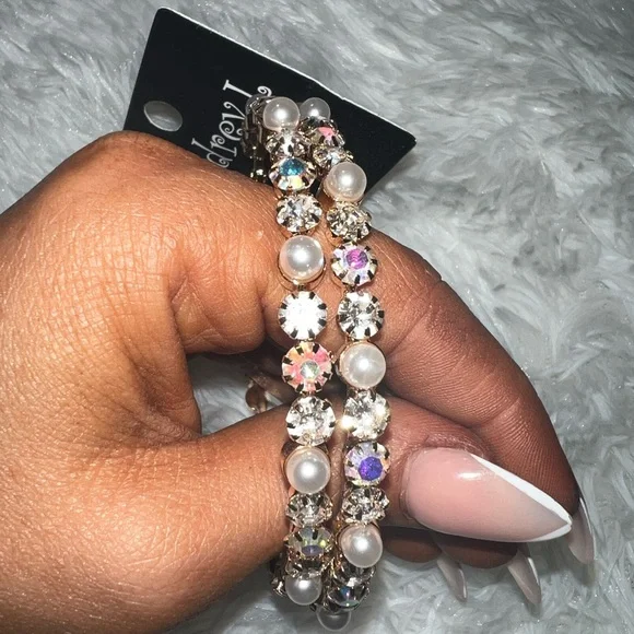 3 Inch pearl & diamond hoops - Picture 6 of 13